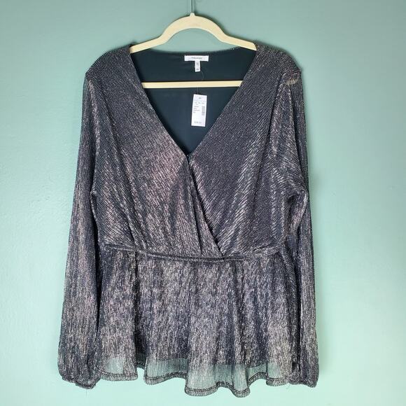 Maurices Women's Shimmer V-Neck Wrap Peplum Sheer Blouse Size 0X - Picture 1 of 7